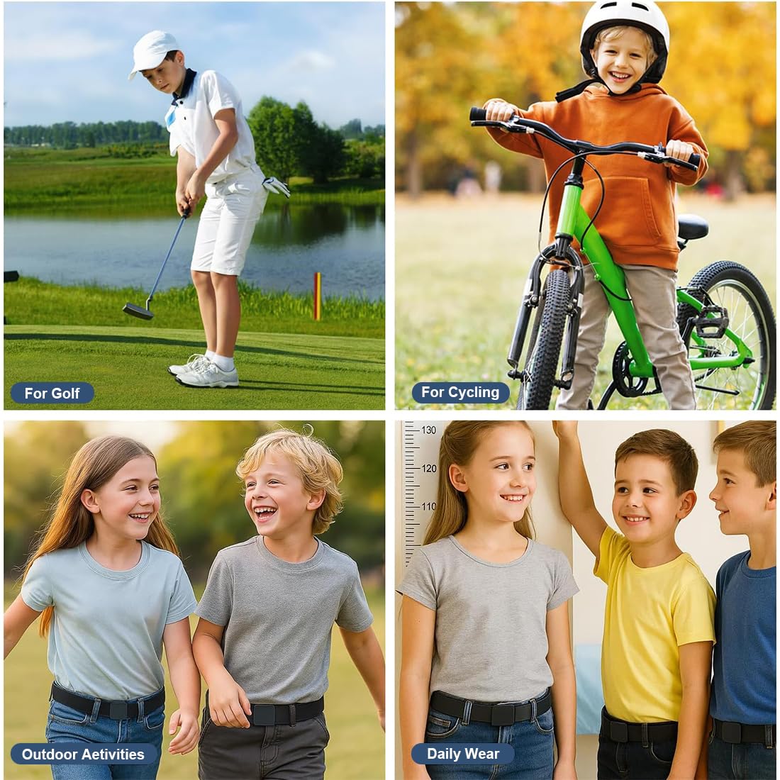 Cinturón de Golf de Nailon para Niños y Niñas 2 Piezas, Hebilla, 7-12 Años