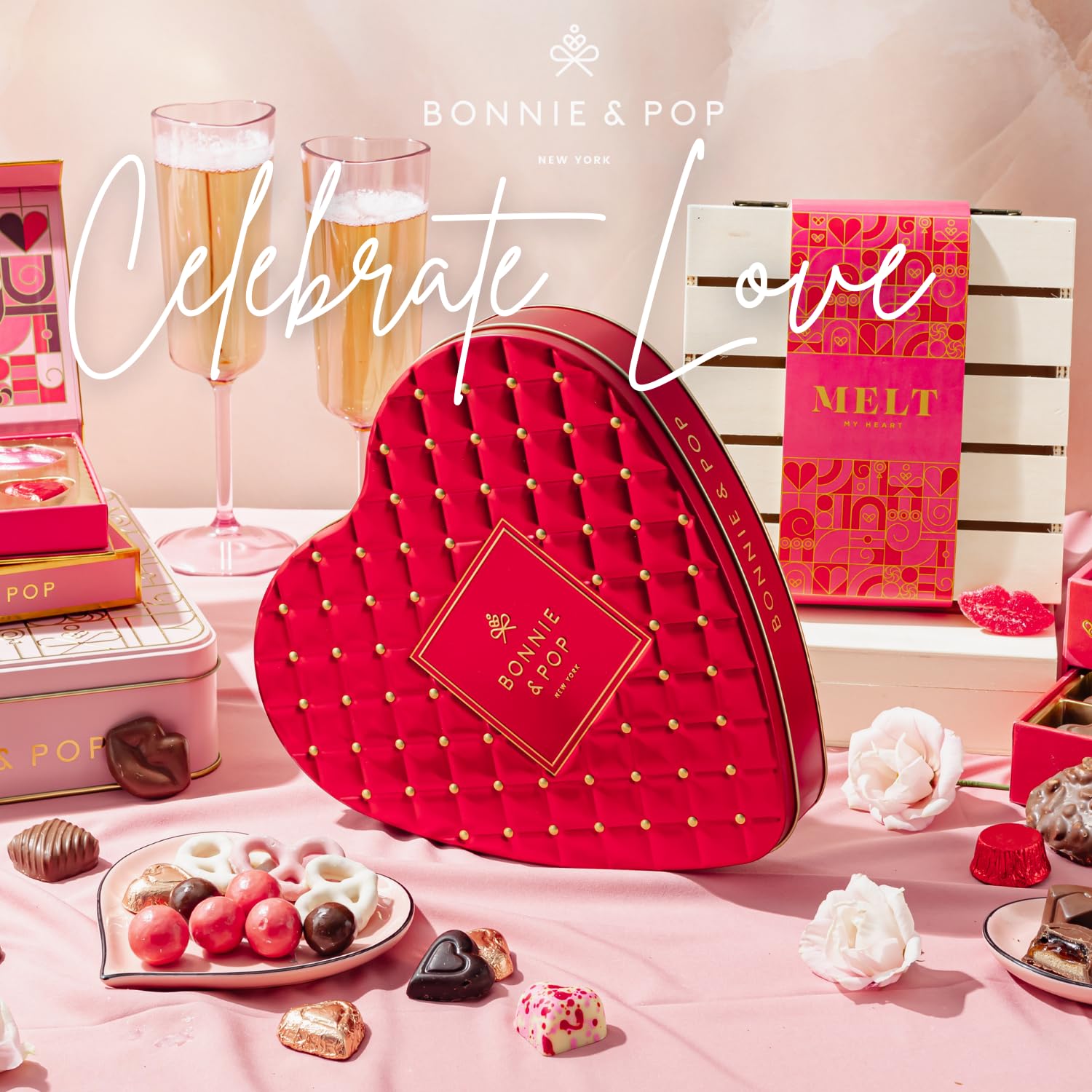 Valentines Chocolate Gift Basket |  Shaped Gift Present for Mom, Grandmother, Wife, Spouse with Assorted Milk Chocolate Truffles | Bonnie and Pop