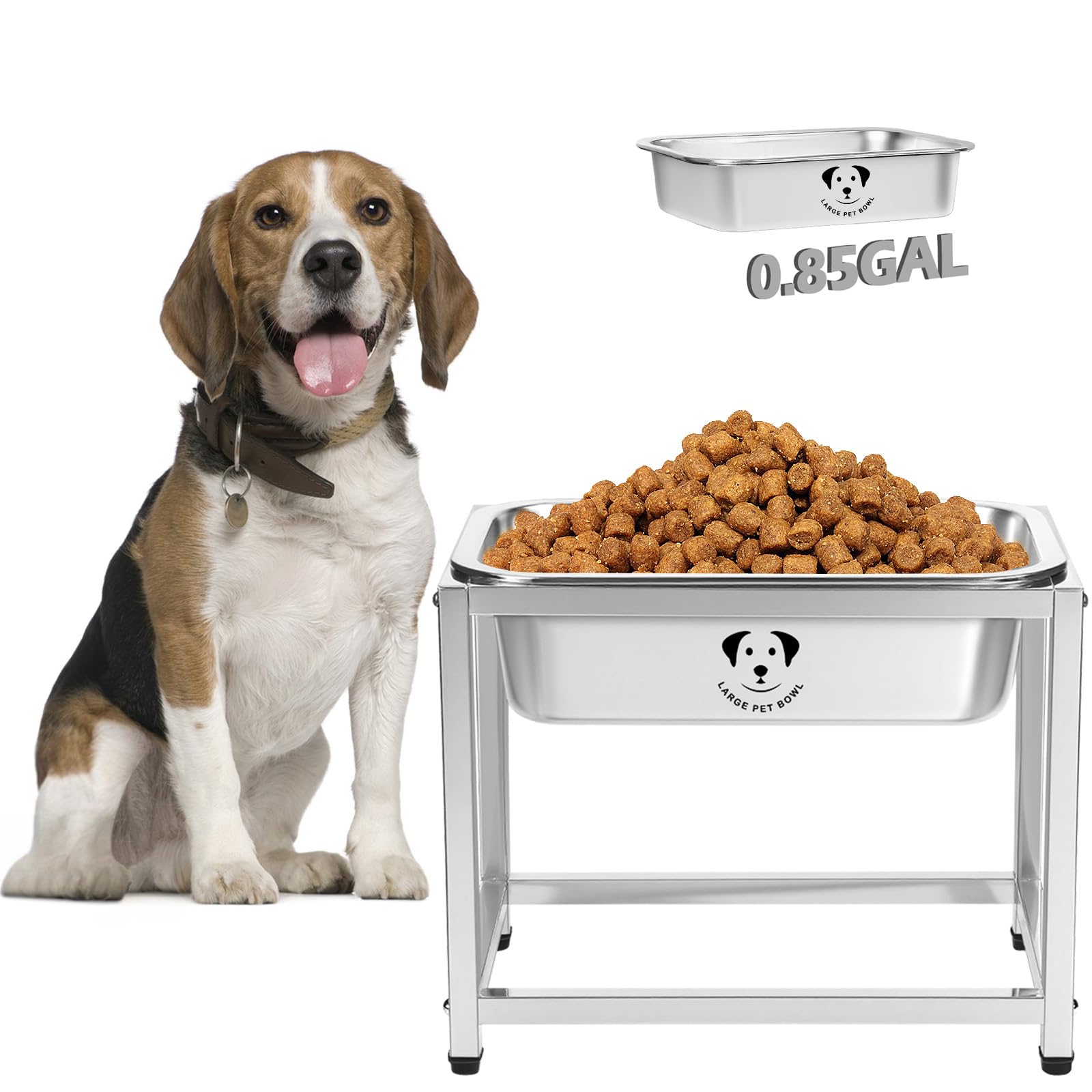 0.85 Gallon Elevated Large Dog Water Bowl, 10.23" Raised Stainless Steel Bowl for Medium Large Breed, Elevated Dog Water Bowl with Full Metal Stand,