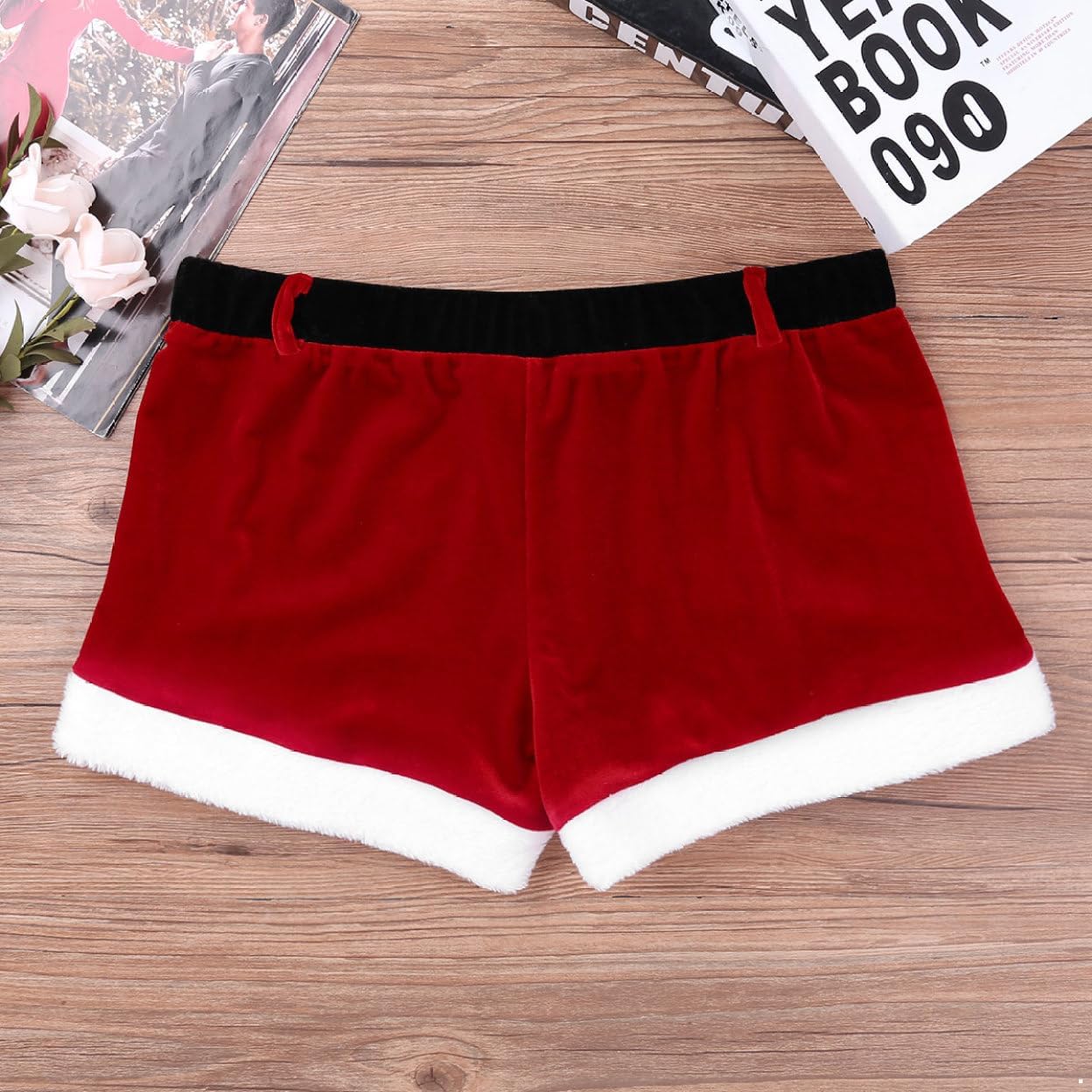 Men's Velvet Santa Christmas Boxer Shorts Xmas Holiday Fancy Costume Underwear Panties