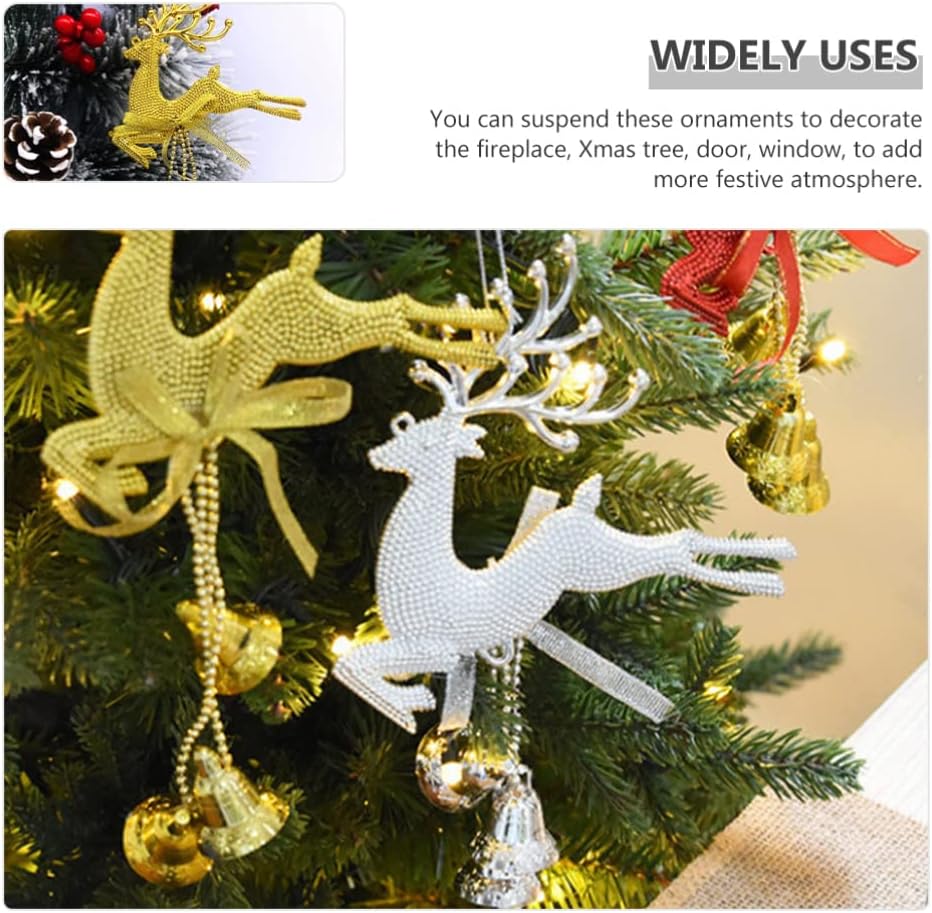 6pcs Christmas Tree Reindeer Bell Pendants Festive Ornaments for Holiday Decorations Lightweight Xmas Hanging Decor for Home Party and Photo Props