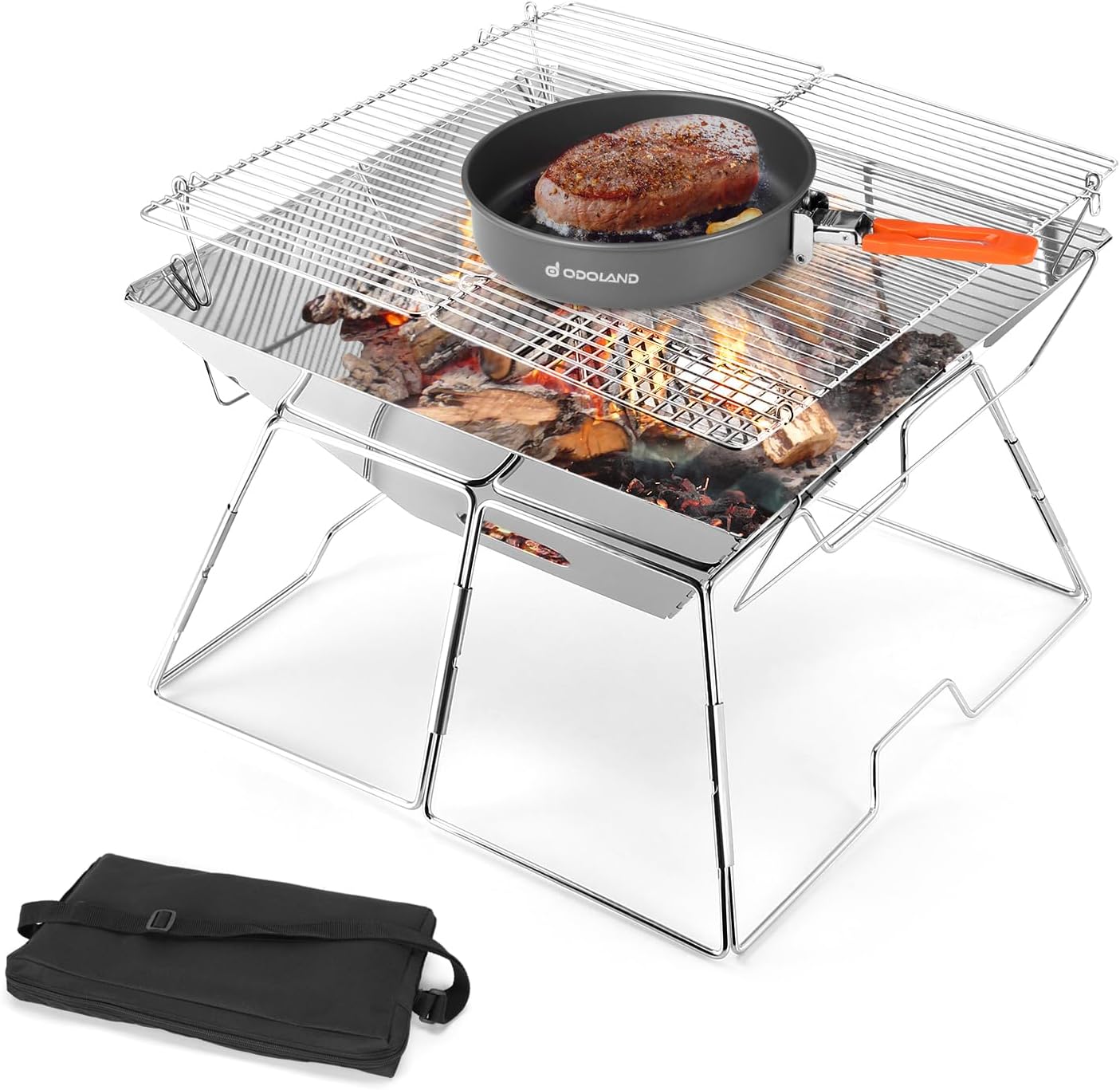 Odoland Portable Stainless Steel Campfire Grill with Carry Bag & Tongs