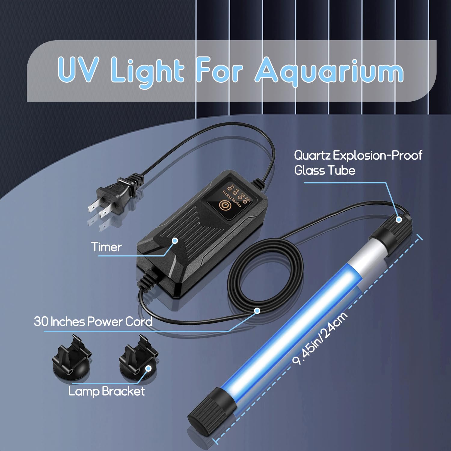 Minuteur UV 5 W pour aquarium Lumière propre Élimination des algues Lumière LED verte propre étanche pour bassin