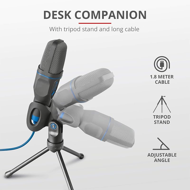 Trust Mico PC Mikrofon Kondenzátor Tripod USB 3.5mm Podcast Streaming Felvétel