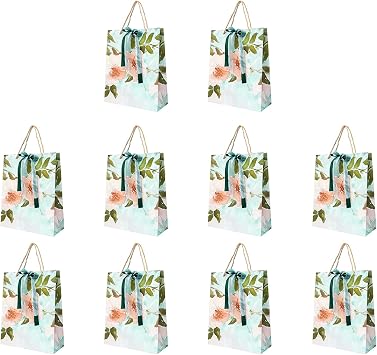 Large Gift Bags with Handles Bulk Reusable Paper Bags Party Favors Bags Boutiques Bags Floral Print Gift Bags Retail Bags with Ribbons Shopping Bags Merchandise Bags Tote Bags Treat Bags 10Pack
