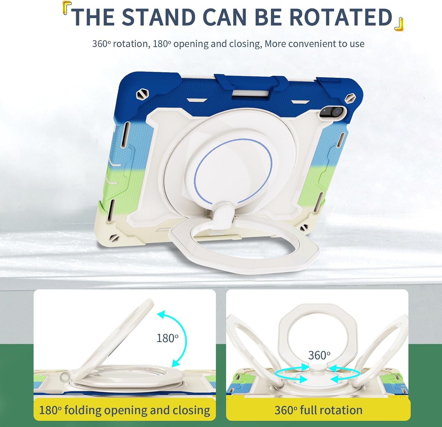 Case Compatible with iPad 11th Generation A16 11 Inch 2025 Tablet Cover Kids,Rugged Heavy Duty Protective Case W 360° Rotating Handle Stand+Shoulder Strap(C Blue)
