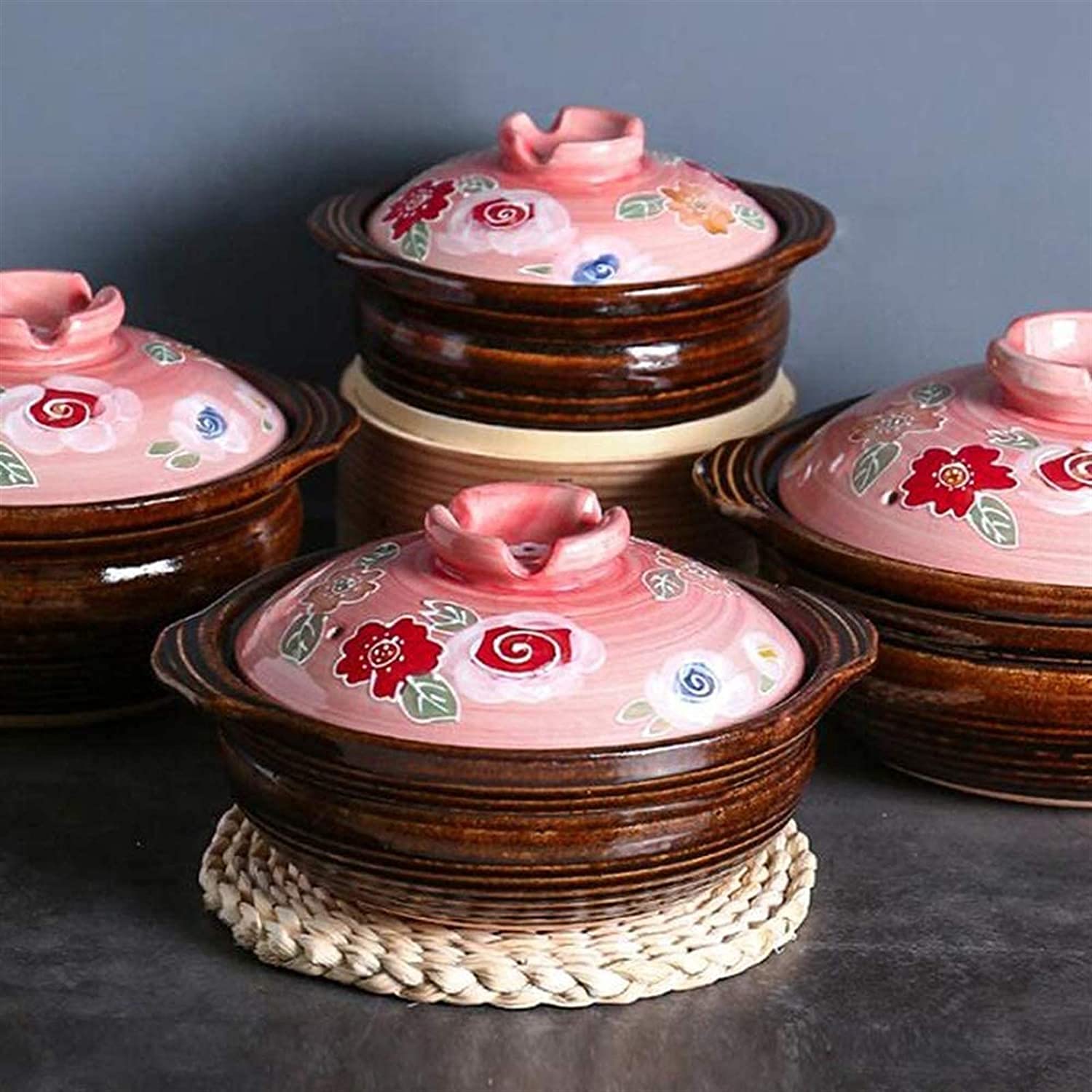 Casseruola Universale con Coperchio, casseruola in Ceramica, pentola in Terracotta Stampata Resistente al Calore, pentola per zuppa Resistente al Calore, pentola a cottu