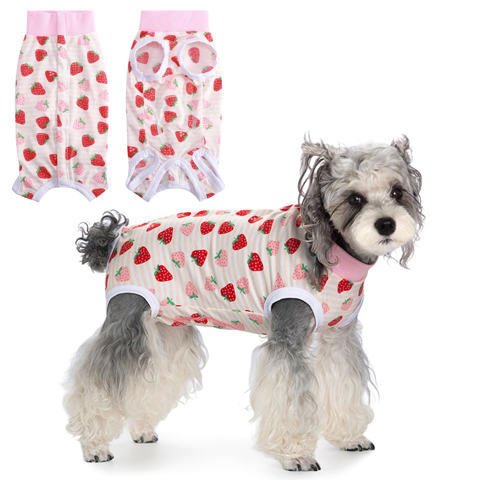 Dog Recovery Suit After Surgery - Soft Anti-Licking Pet Vest with Button Closure, Male/Female Post Surgery Body Suit for Abdominal Wound, Cone Alternative (XL, White Strawberry)