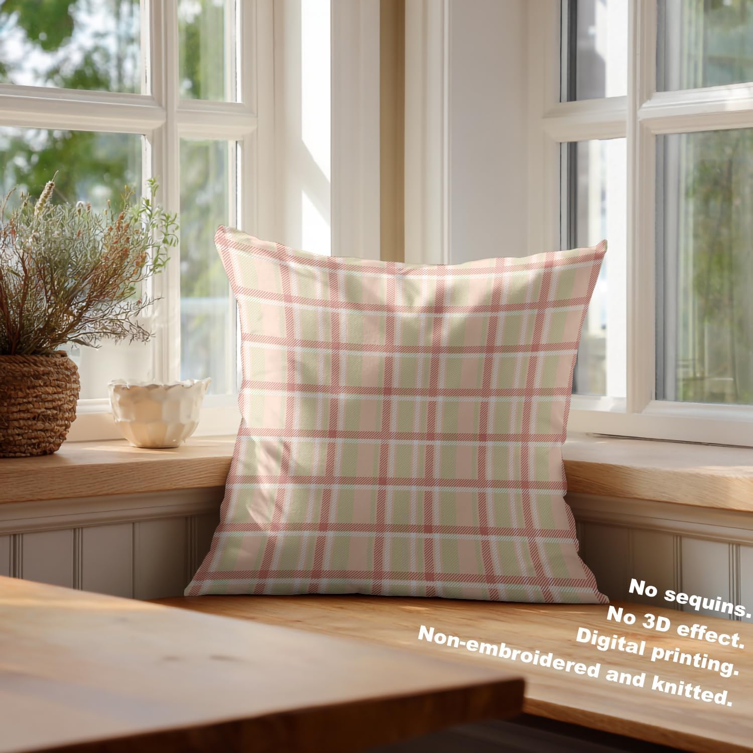 Batmerry Pastel Coral Peach Throw Pillow Covers,Pink Tartan Plaid Abstract Apricot Decorative Pillow Covers Digital Printing Blended Fabric for Couch Sofa Bed Invisible Zipper 20X20 in