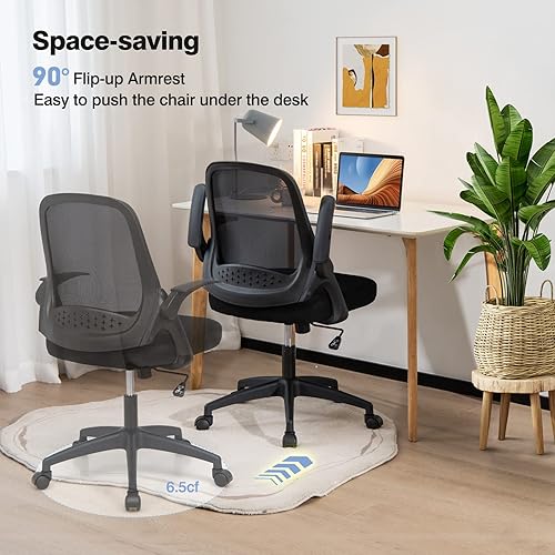 Miniatura 4 de Giantex Silla de oficina, silla de escritorio ergonómica con reposabrazos abatibles, silla de computadora de malla con respaldo medio con soporte