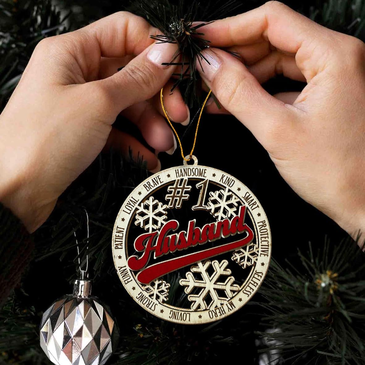 #1 Husband Wooden Christmas Ornament – Rustic Holiday Tree Hanging Decoration, Romantic Xmas Gift for Husband, Anniversary or Stocking Stuffer Keepsake - Image 2