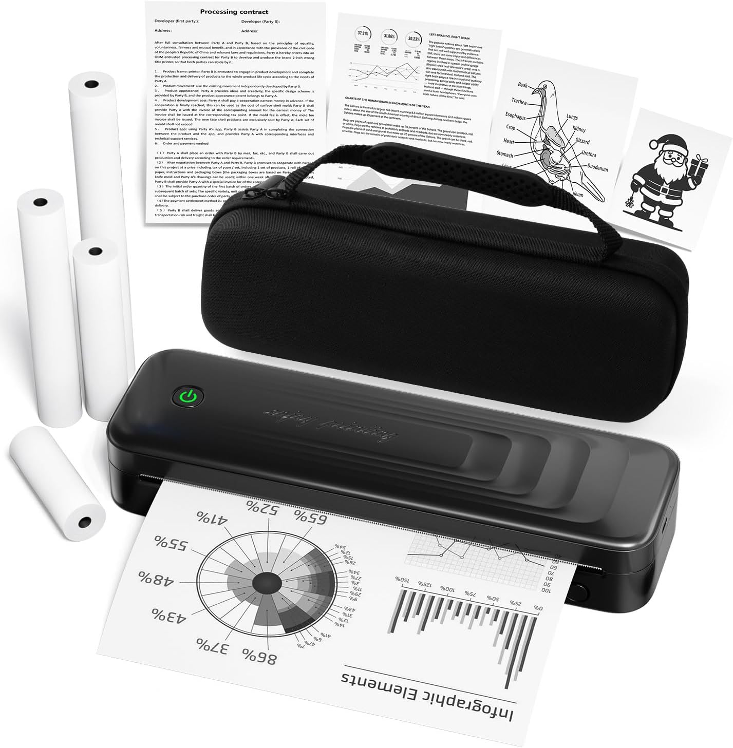 TATTMUSE Portable Printers Wireless for Travel, Bluetooth Inkless Thermal Printer Support 8.5" X 11" Letter & A4, Small Mobile Printer for Phone Laptop, with Carry Case & 4 Rolls Thermal Paper