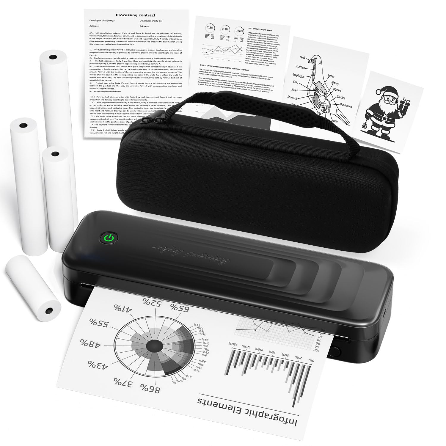 Portable Printers Wireless for Travel, Bluetooth Thermal Printer Support 8.5" X 11" & A4, Small Mobile Inkless Printer for Phone Laptop Home Use Car Office, with Carry Case and 4 Rolls Thermal Paper