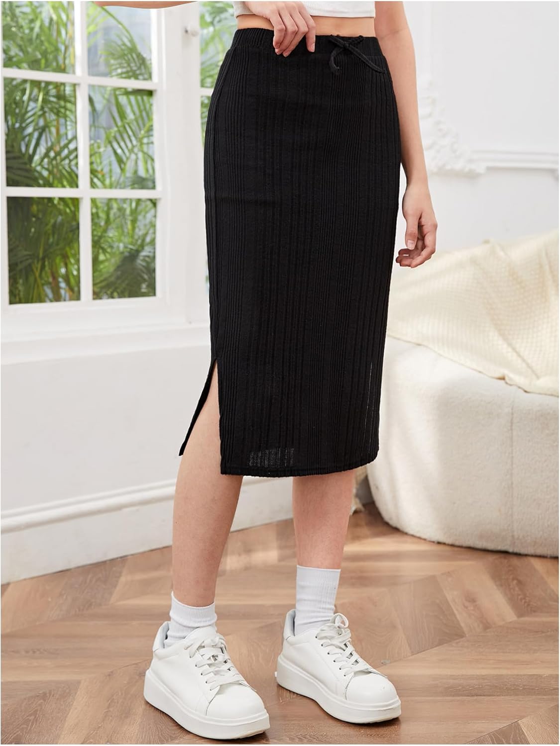 Girl's Bow Knot Pencil Skirt High Waisted Split Knitted Skirts - Image 3