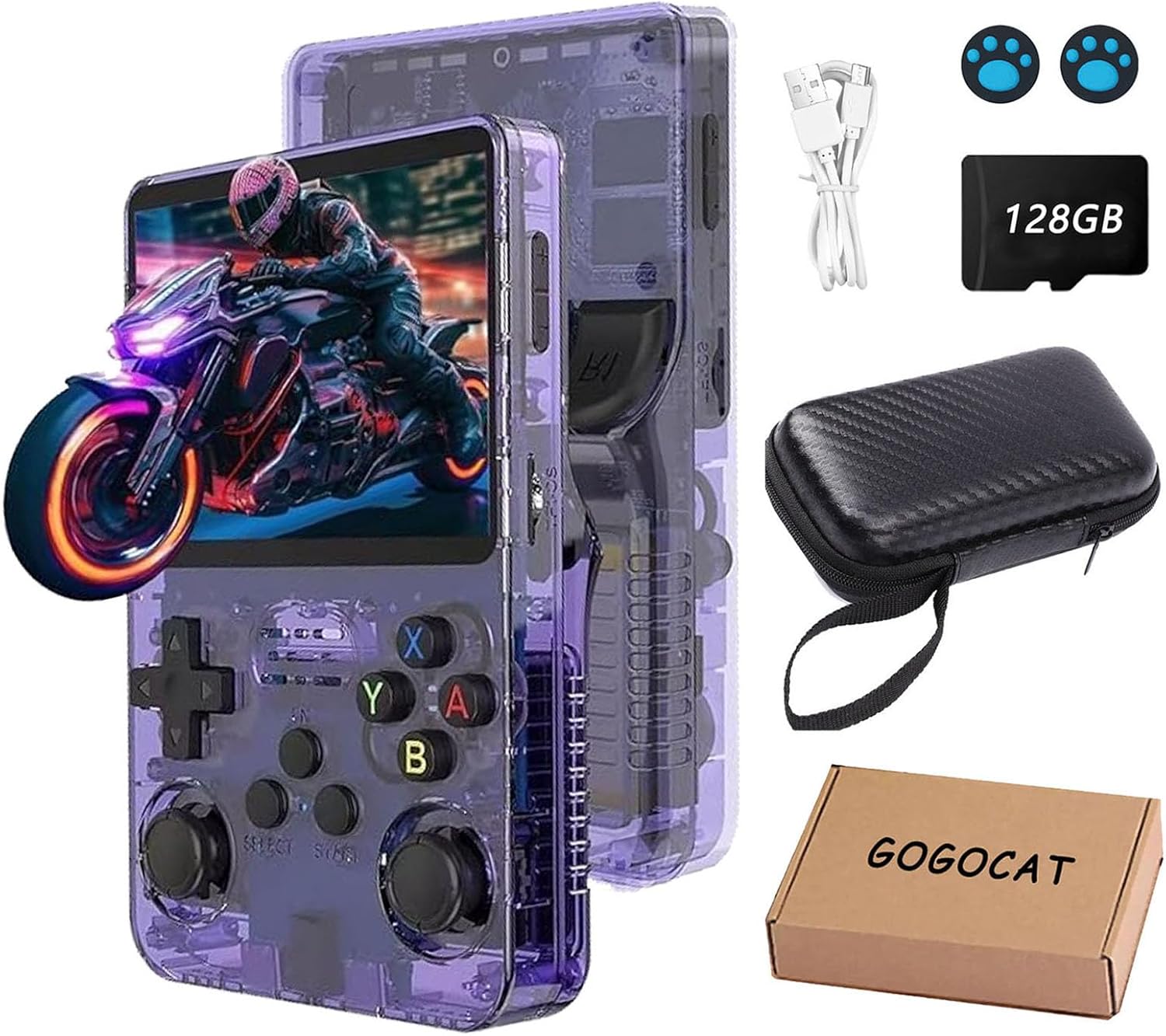 R36S Console Portatil,Arkos 2.0,Mini Video Game Portatil,128GB,Mais de 39.000 jogos retrô integrados,1GB de RAM,Tela IPS de 3,5 polegadas,3500 mAh,Sistema Linux;Cor:Roxo