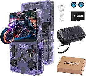 R36S Console Portatil,Arkos 2.0,Mini Video Game Portatil,128GB,Mais de 39.000 jogos retrô integrados,1GB de RAM,Tela IPS de 3,5 polegadas,3500 mAh,Sistema Linux;Cor:Roxo