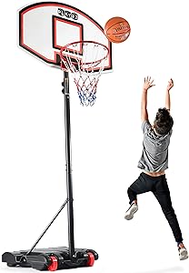 Play22 Kids Adjustable Basketball Hoop Height 5-7FT Portable Goal with Stand Backboard and Wheels