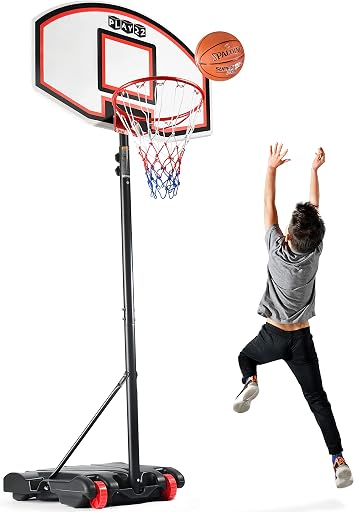 Play22 Kids Adjustable Basketball Hoop Height 5-7 FT - Portable Basketball Goals for Kids Teenagers Youth and Adults with Stand & Backboard Wheels Fillable Base - Great Indoor Outdoor Play