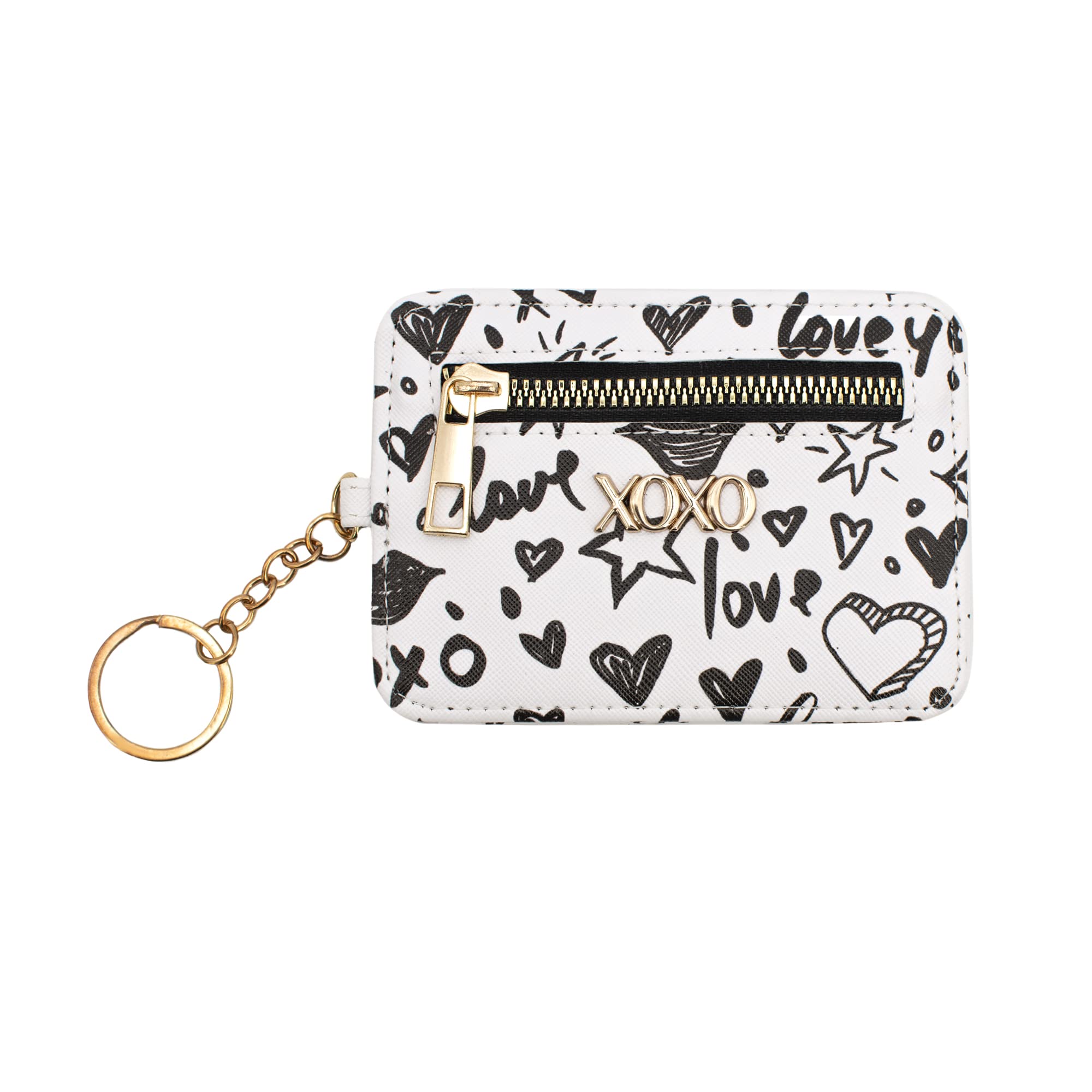 XOXO Mini Saffiano Leather Wallet With Key Ring – Slim Card Case With 5 Slots & Zipper Coin Pocket, Graffiti Print Design - View #11