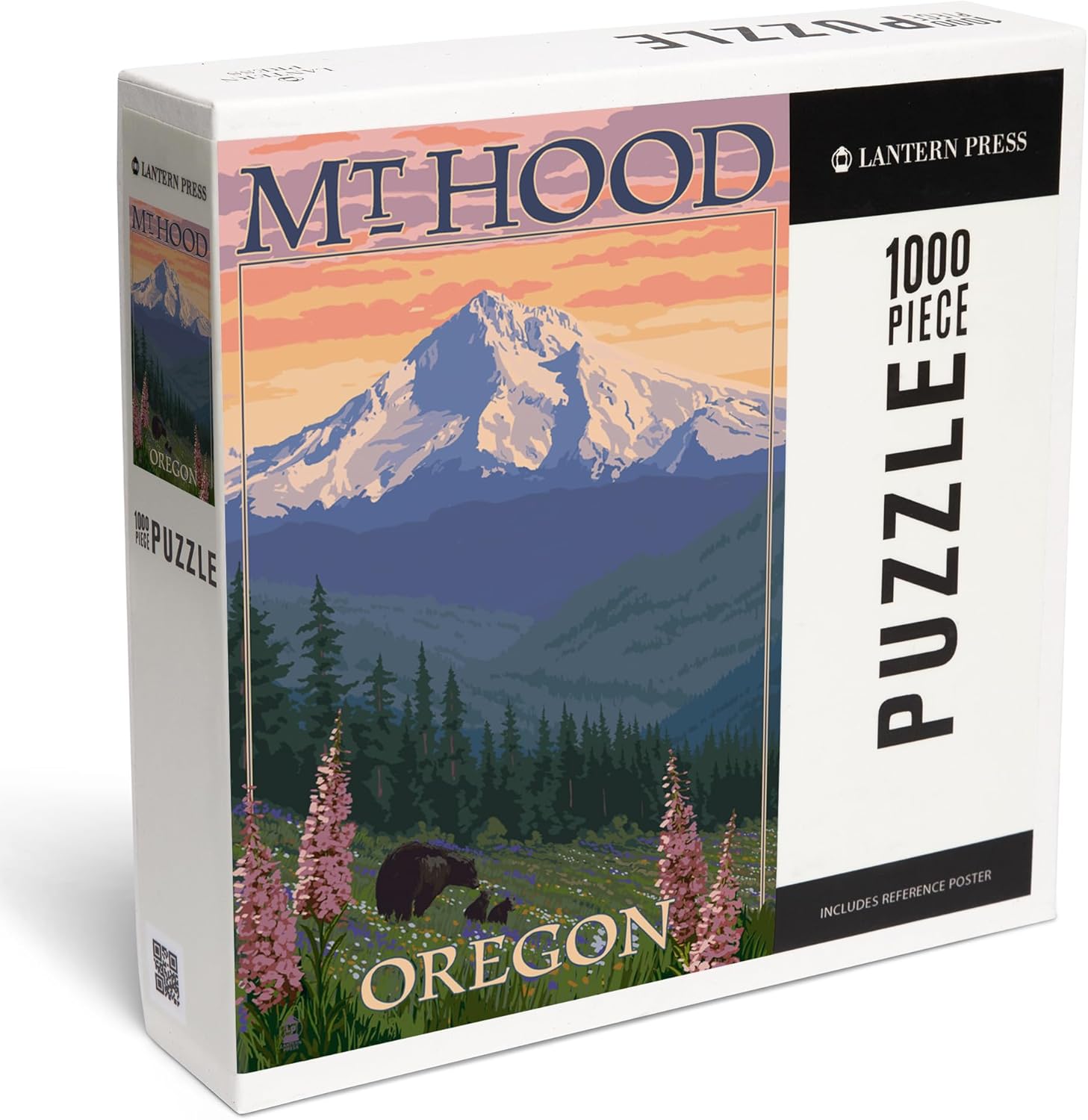 Lantern Press Mt. Hood, Oregon, Bear Family and Spring Flowers 1000 Piece Jigsaw Puzzle for Adults, Made in USA with Reference Poster