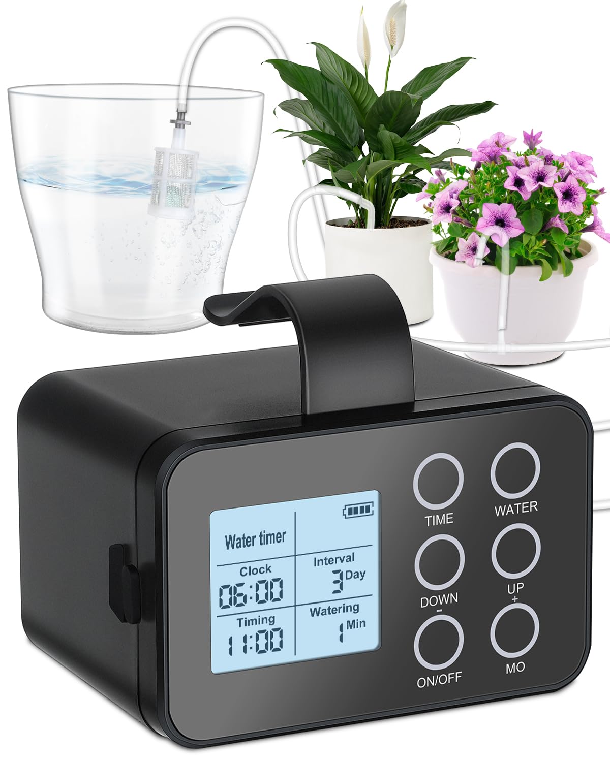 Bewässerungssystem Balkon ohne Wasseranschluss | Automatische Bewässerung | Selbstbewässerung Zimmerpflanzen, Tröpfchenbewässerung für 15 Topfpflanzen, Urlaubsbewässerung mit Timer über 30 Tage