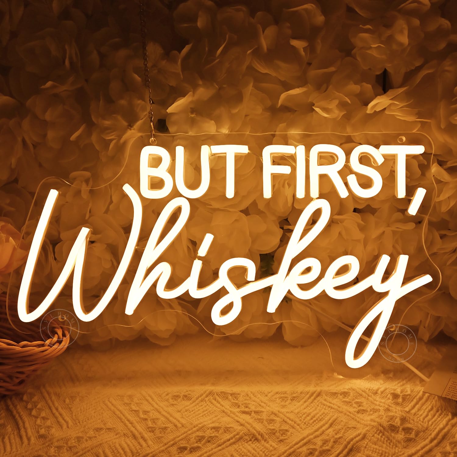 SYLHOME But First Whiskey Led Neon Light Sign Home Bar Home Bedroom Pub Wall Sign Decor Wedding Birthday Christmas Party Backdrop 15.75" X 8.82" USB — image 1