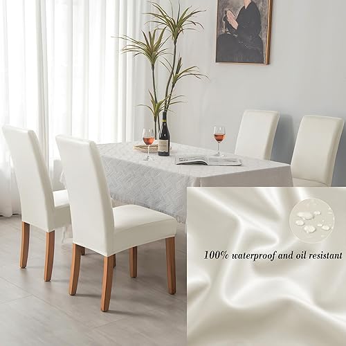 Miniatura 2 de HFCNMY Juego de 6 fundas para sillas de comedor, impermeables, suaves para sillas Parson, color beige