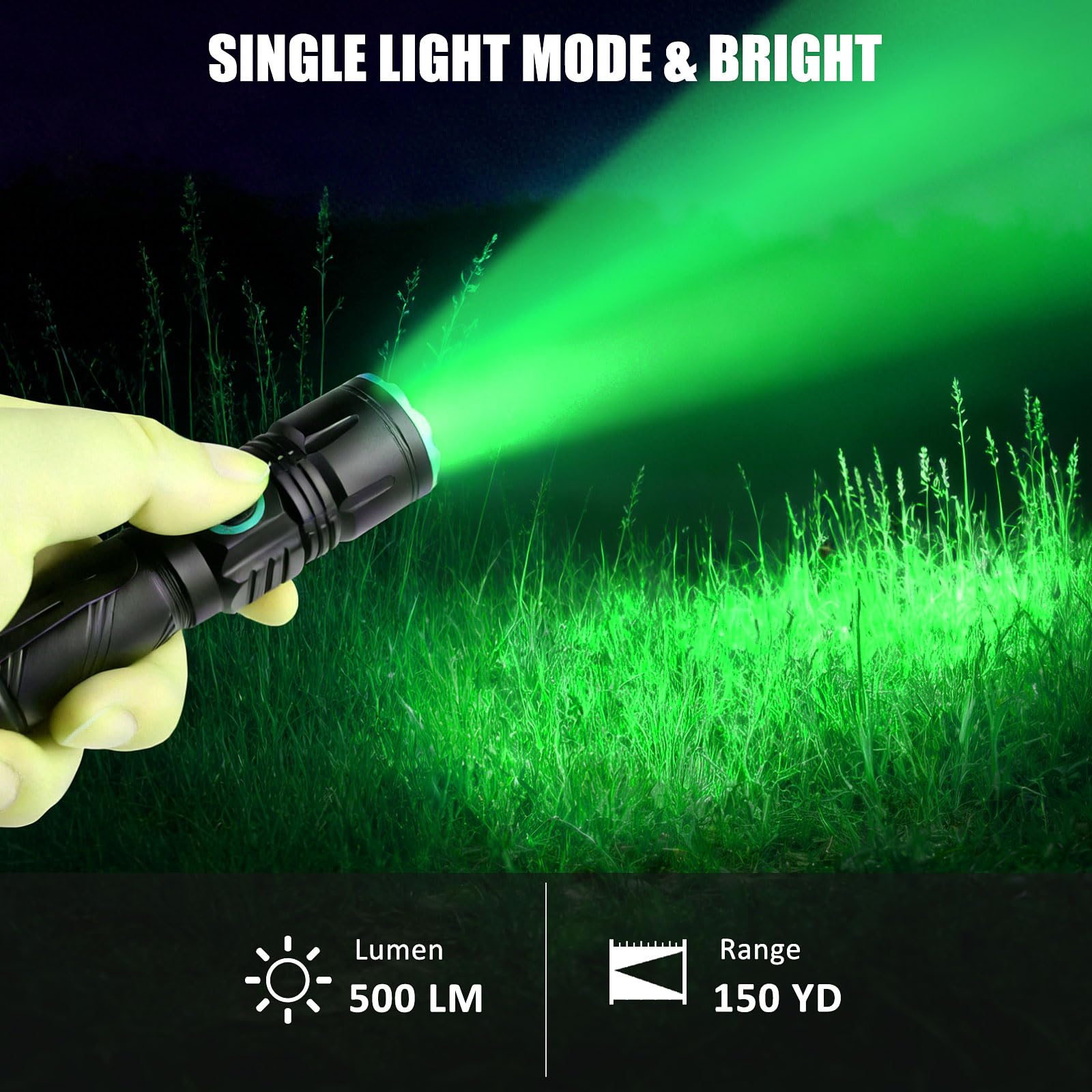 WindFire Torcia a luce verde ricaricabile, torce da caccia verde con clip, mini torcia tattica a LED a modalità singola per caccia coyote maiale varmint, pesca notturna