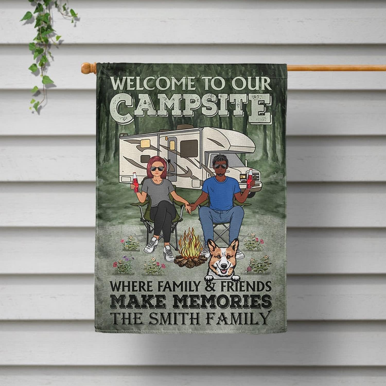 Personalized Husband And Wife Couple Camping Partner Garden Flag Double Sided, Welcome To Our Campsite Flag, Custom Dog Breed Flag, RV Campsite Campfire Yard Outdoor Decoration