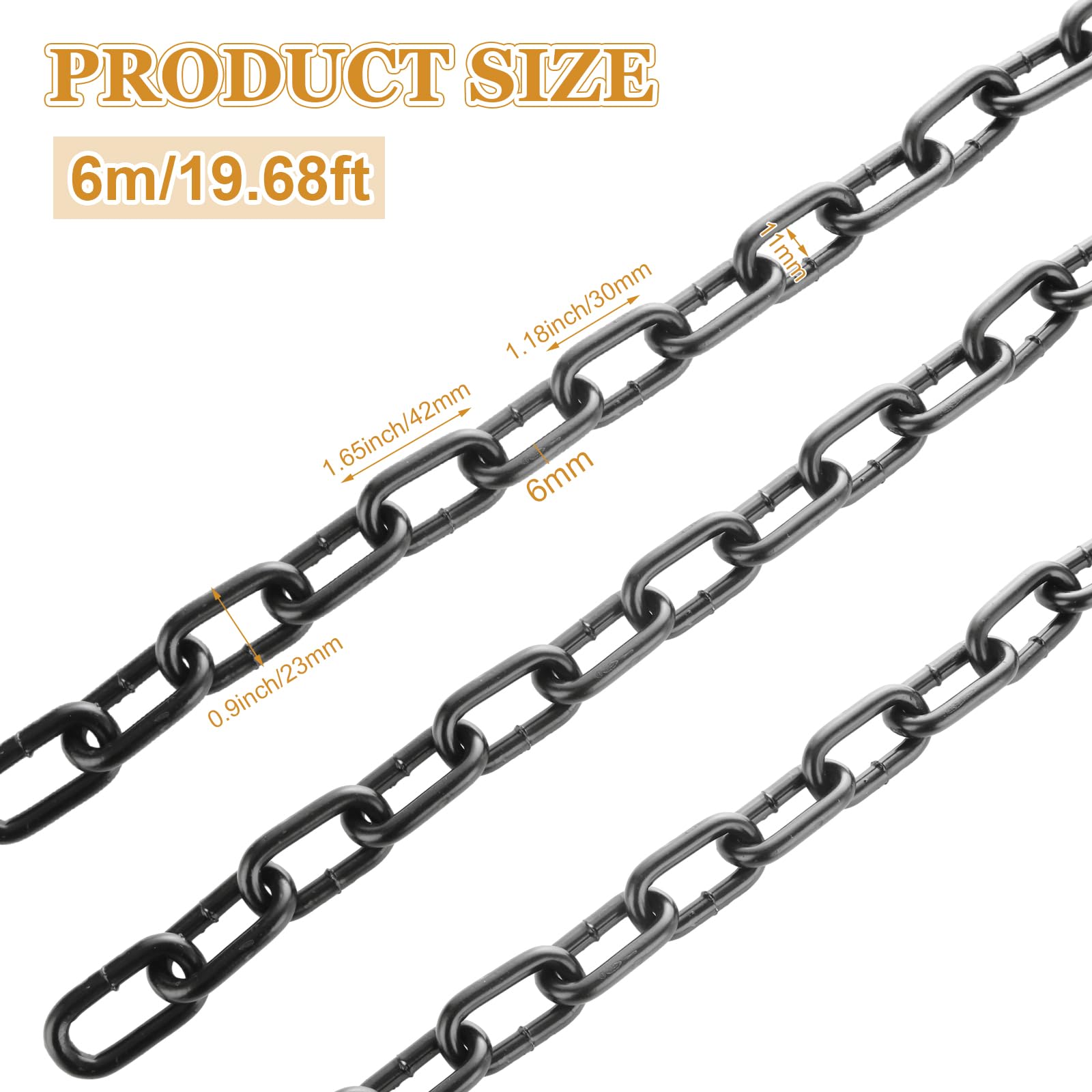 ABuff Tiefschwarz beschichtete robuste Stahlkette, extra stark, lang, geschweißt, heißes Metall, getaucht, glänzend, verchromt und poliert, DIY für Zaun, Tor, Fahrrad, Sicherheitsschloss (6 mm, 6 m)