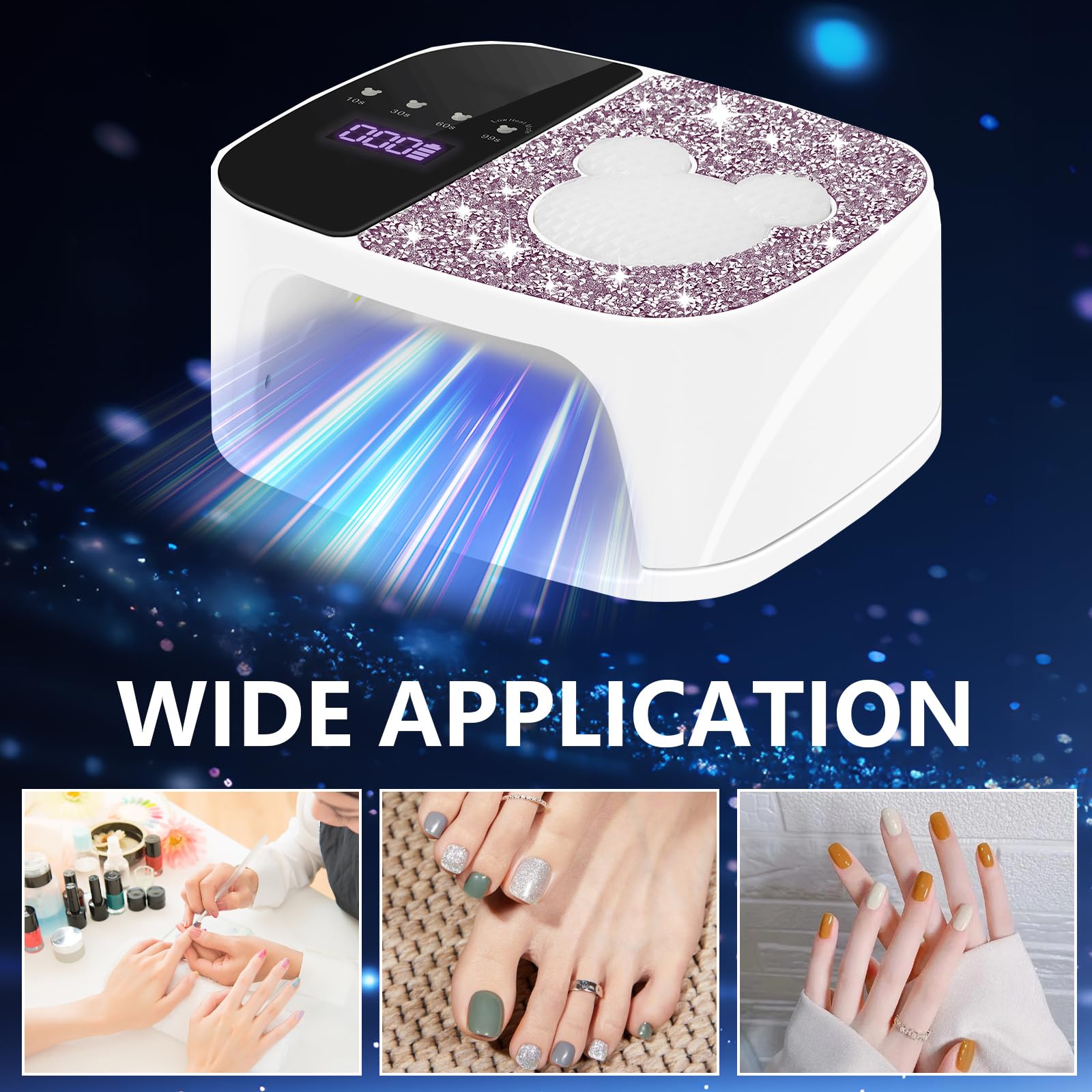 Lampara Uñas, Lampara UV LED Uñas con 36 Perlas de Lámpara Dispositivo de Fototerapia de Uñas con Diamantes de Imitación y Sensor Infrarrojo Lampara de Uñas con Base Extraíble para Casa y Salón