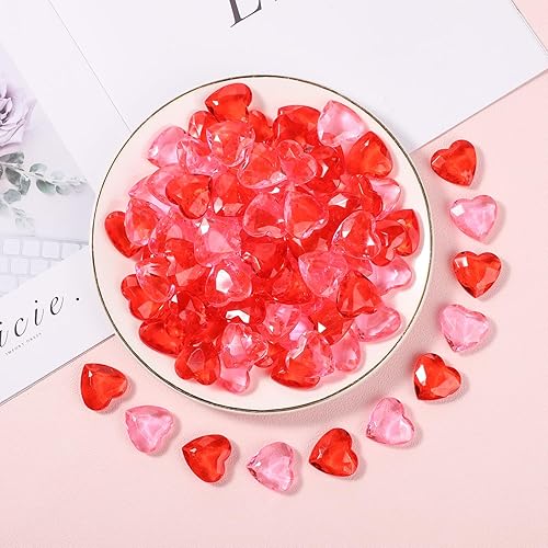 Miniatura 5 de BOXOB 170 piezas de corazón acrílico rojo y rosa para el día de San Valentín, cristales en forma de corazón de 1 x 1 pulgada, piedras preciosas de