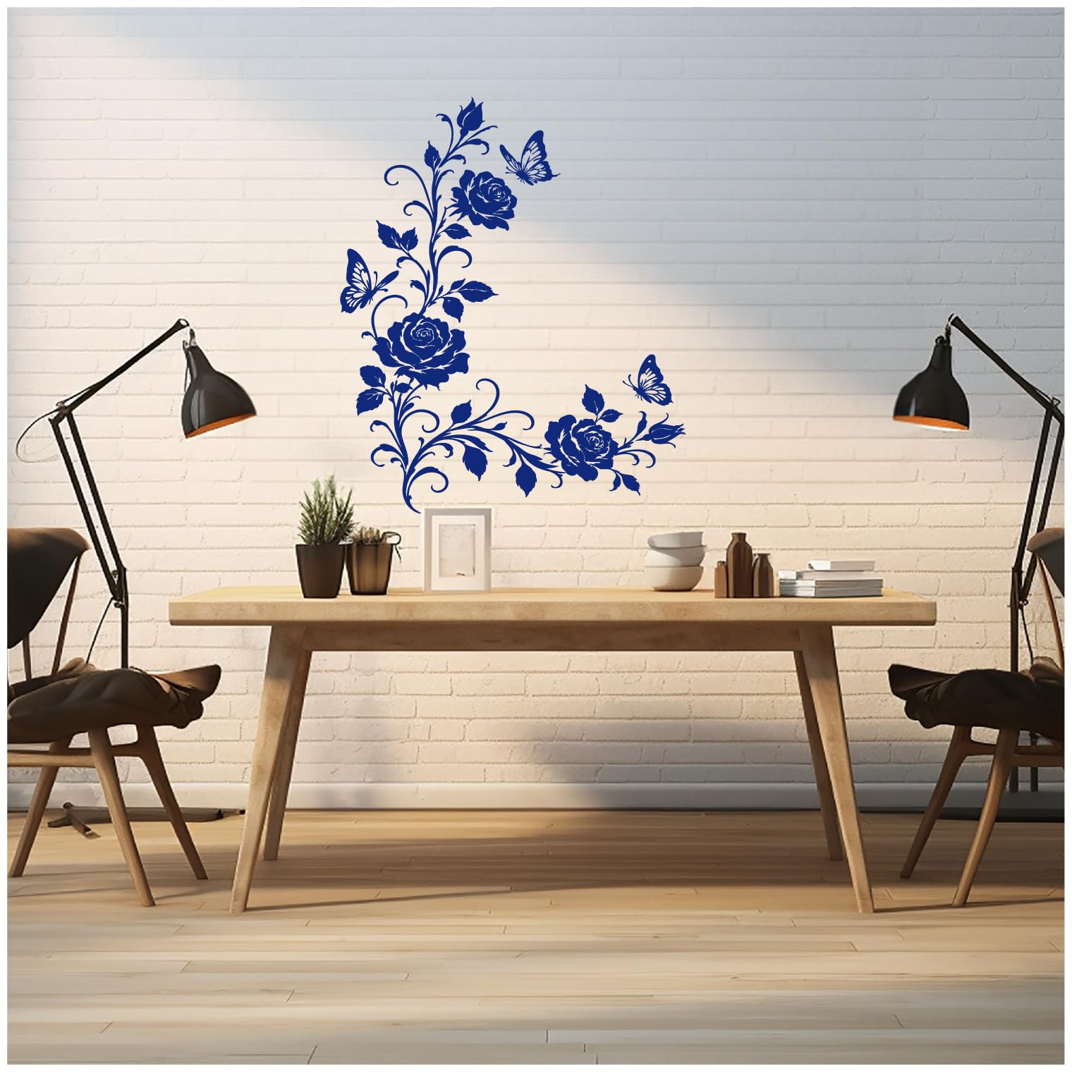 Samunshi® Wandtattoo Rosen Blumenranken Ecke mit Schmetterlingen Elegante Blumen Wanddekoration Florales Wandmotiv für Wohnzimmer, Schlafzimmer, Flur und Küche rot 89 x 120cm