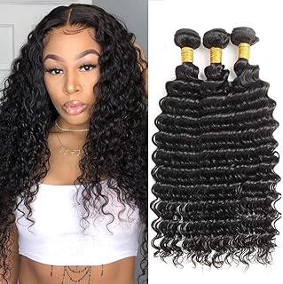 Brazilian Deep Wave Bundles (18 20 22) 100% Virgin Wet and Wavy Human Hair 3 Bundles 10A Unprocessed Curly Bundles Hair We...