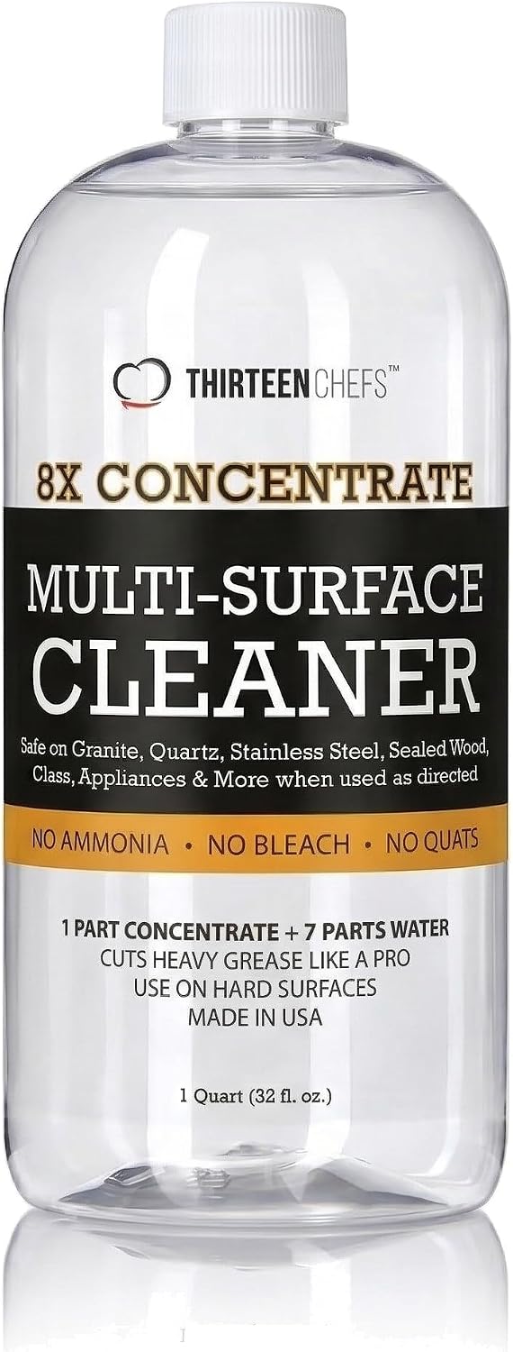 Thirteen Chefs Wood Care & All Purpose Concentrated Cleaner Bundle - 12oz Food Grade Mineral Oil + 8X All Purpose Cleaner Concentrate 32oz (Makes 2 Gallons)