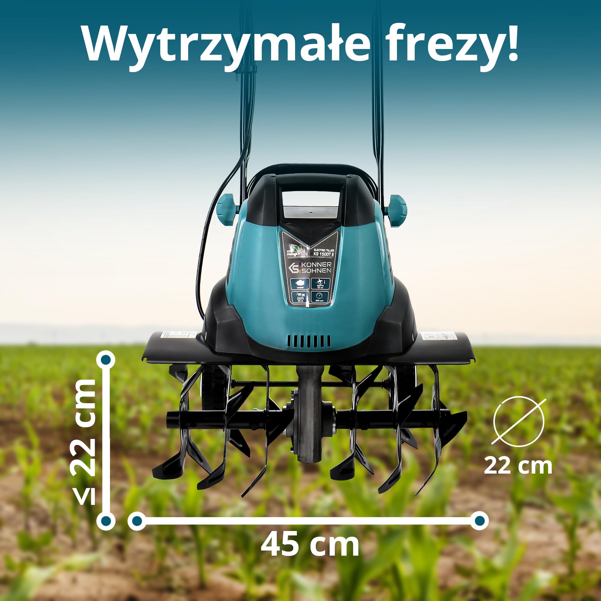 Könner & Söhnen Glebogryzarka Elektryczna KS 1500T E, Kultywator Ogrodowy moc silnika 1000 W, szerokość robocza do 45 cm, głębokość do 22 cm