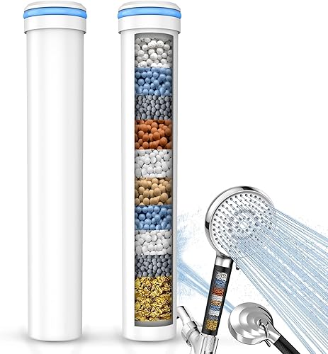 Paquete de 2 filtros de repuesto para cabezal de ducha con mano, elimina el cloro y reduce la picazón en la piel seca, solo funciona con cabezal de