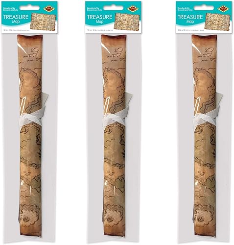 Miniatura 2 de Beistle Mapa del tesoro pirata de plástico 3 piezas accesorios de fiesta favores de juego decoraciones de cumpleaños