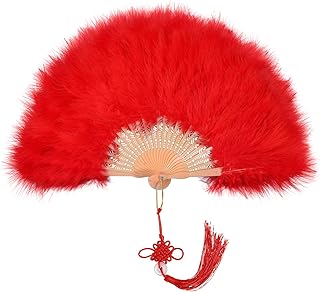 MWOOT Marabou Feather Fan, Vintage Style 1920s Hand Fan Feathers, 20s Decorative Folding Fan for Weddings, Halloween, Sho…