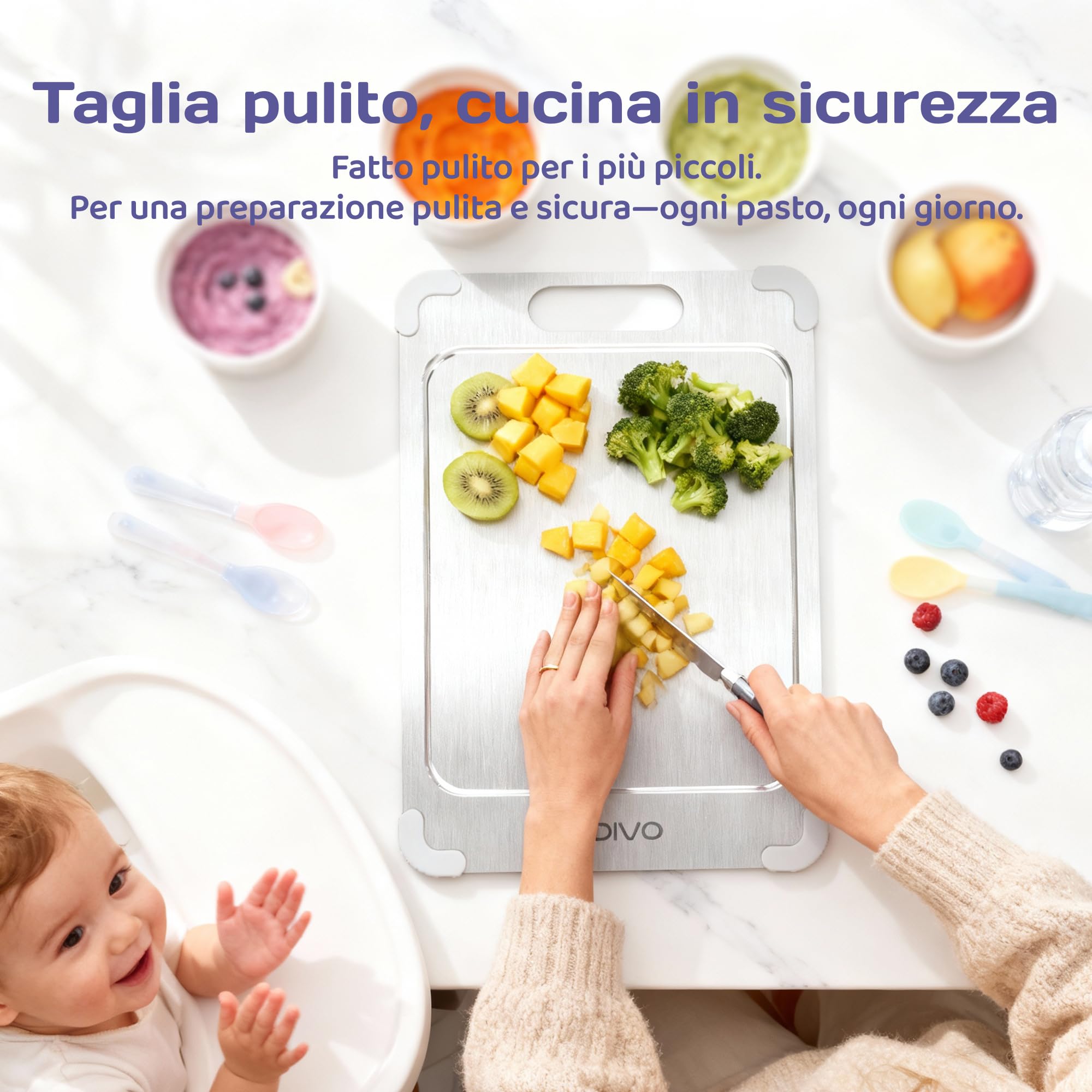 adivo Tagliere 100% Titanio Puro Grande 39x28x0,15 cm Antibatterico Antiruggine Facile da Pulire