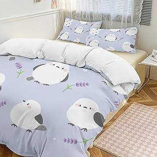 布団カバー 3点セット シマエナガ かわいい 鳥 掛け布団カバー 枕カバー 寝具カバーセット 布団カバーセット 通気 肌に優しい おしゃれ 丸洗い可能 柔らかい 防ダニ 快適な 北欧 オールシーズン 86"x70"