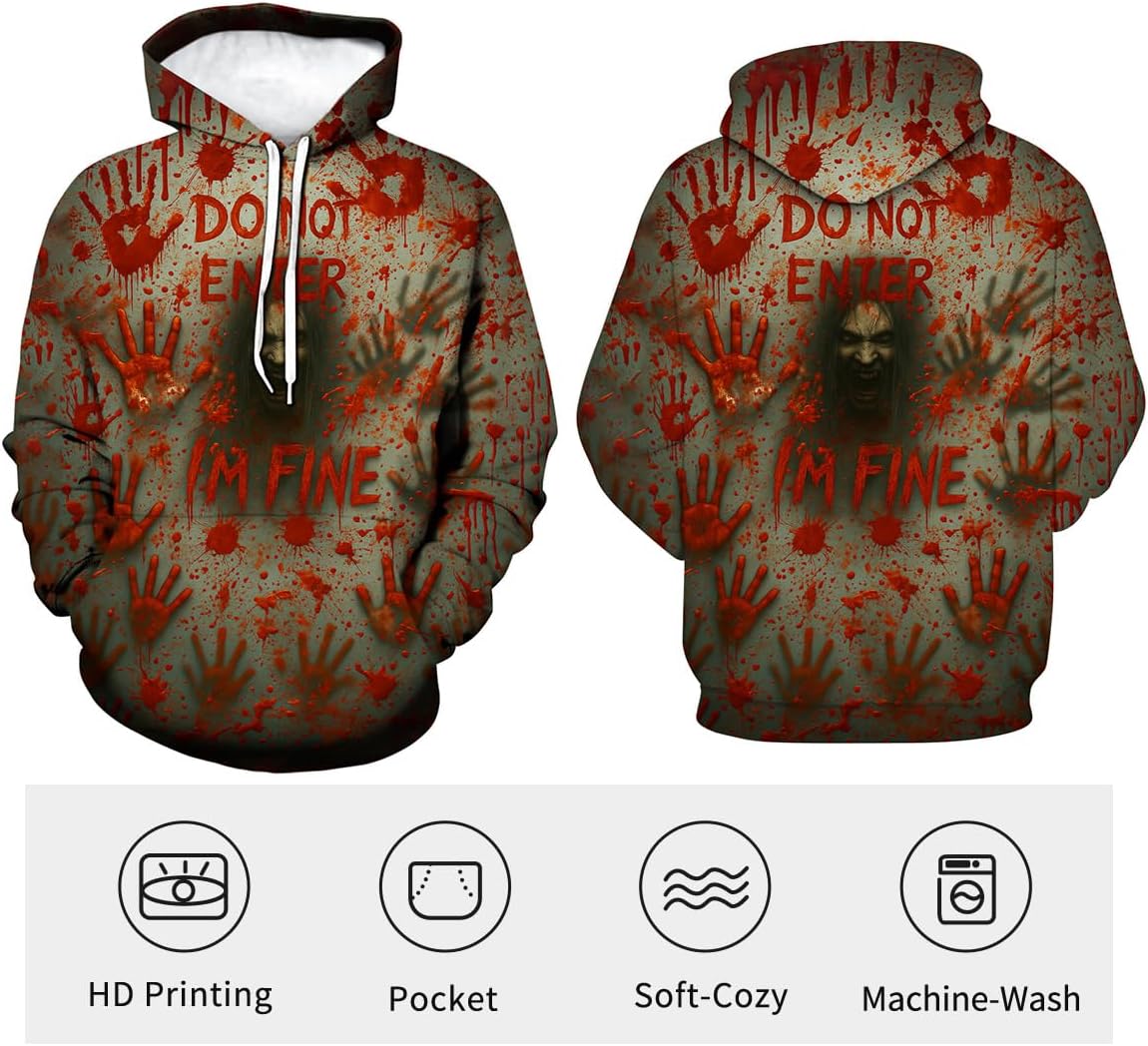 LAOLIUSN Novelty Long Sleeve Hoodie Funny Fashion Bloody Sweatshirts - Image 4