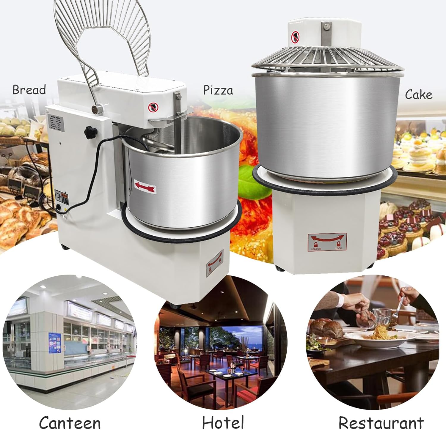 INTSUPERMAI Commercial Dough Mixer Machine Electric Food Mixer with Removable Bowl Double Action Double Speed Dough Kneading Machine for Schools Bakeries Restaurants Pizzerias 110V 30 L/30 QT Capacity