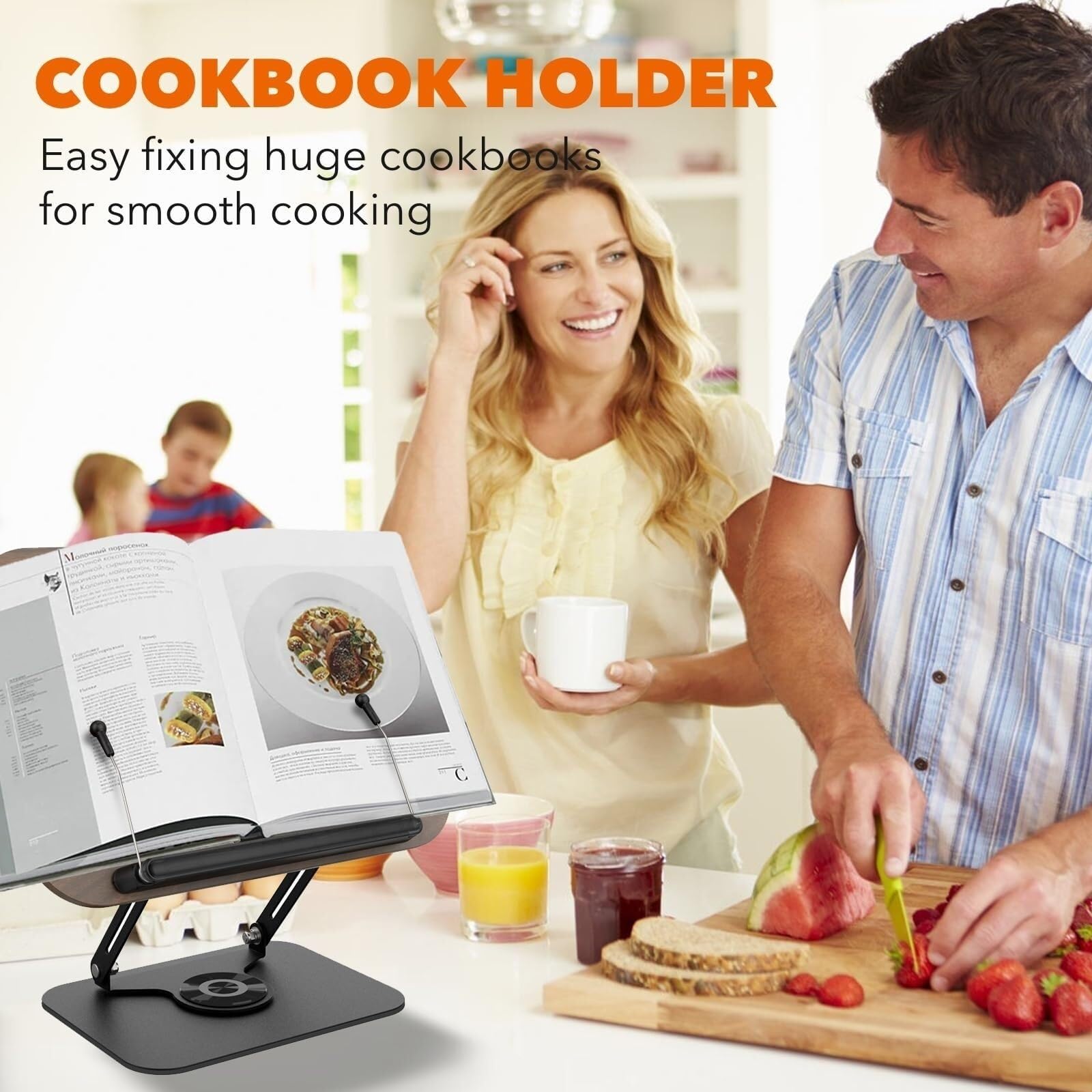 Stojak do Czytania Obrotowa I Regulowana Półka Na Książki Kucharskie Nadaje Się Do Blatów Biurowych Kuchennych Stojaki na Książki(Black-Rotation)