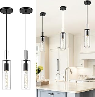 AUTELO 2 Pack Pendant Lights Kitchen Island, Modern Black Pendant Lights...