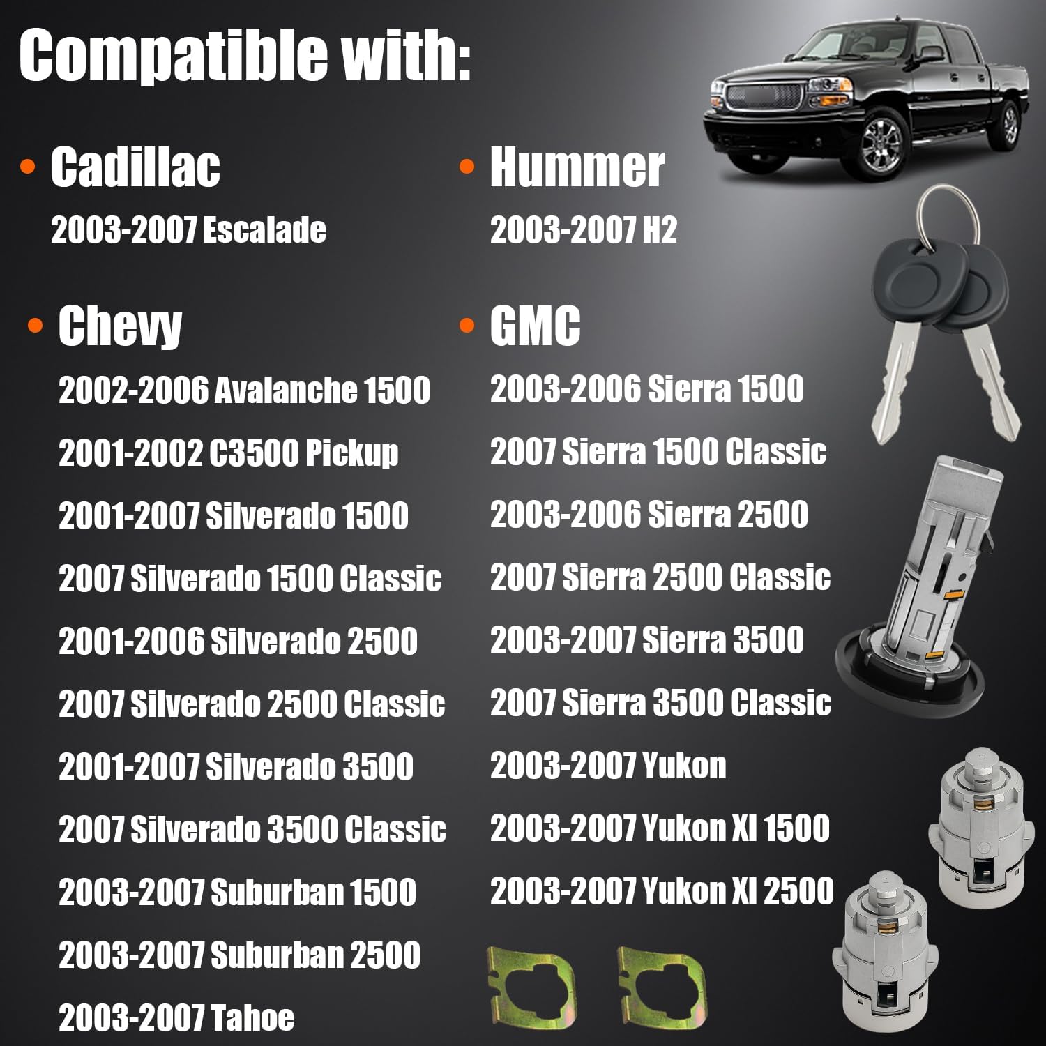 Door Lock Cylinders and Ignition Switch with Keys fit for 2003-2007 Cadillac Escalade, 2001-2007 Chevy, 2003-2007 GMC Sierra Yukon, 2003-2007 H2, Replace OE 707835 + 2Pcs 706592 + 598007