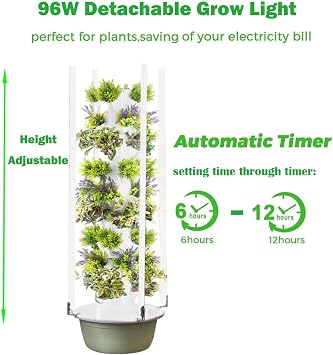 Hydroponics Growing System Vertical Tower, Automated Aeroponics Indoor Tower Garden with LED Grow Lights, Aquaponics Growing Kits Herb Garden,9Layer
