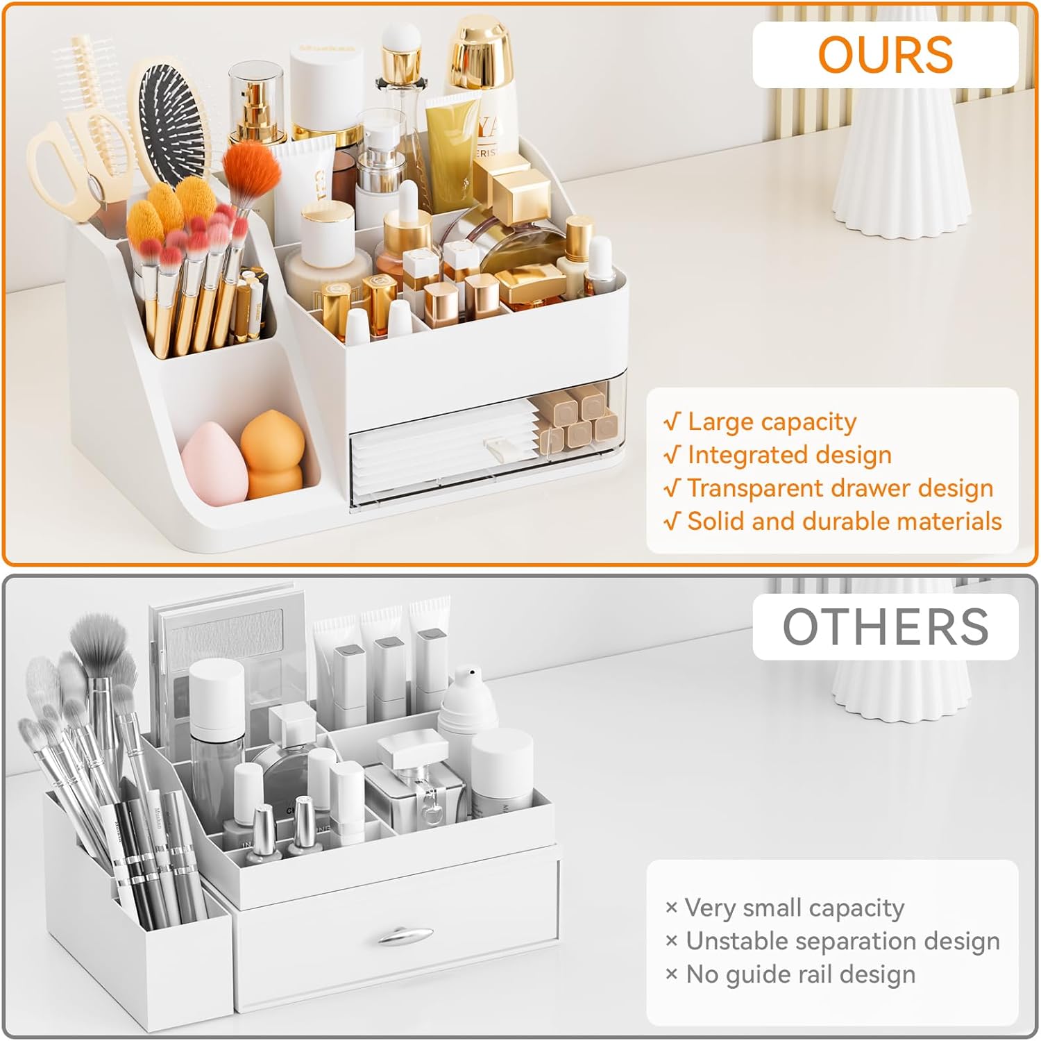 Yieach White Makeup Organizer Countertop,Large Cosmetics Storage Organizer for Make up Brush,Hair Products and Beauty Skincare Organizers,Plastic Makeup Holders and Organizers for Bathroom,Vanity,Desk