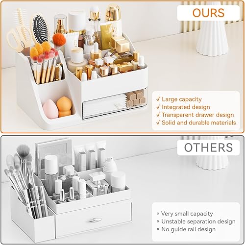 Miniatura 4 de Yieach Organizador de maquillaje blanco con soporte para cepillos, organizadores de maquillaje de encimera grande para tocador, tocador superior y