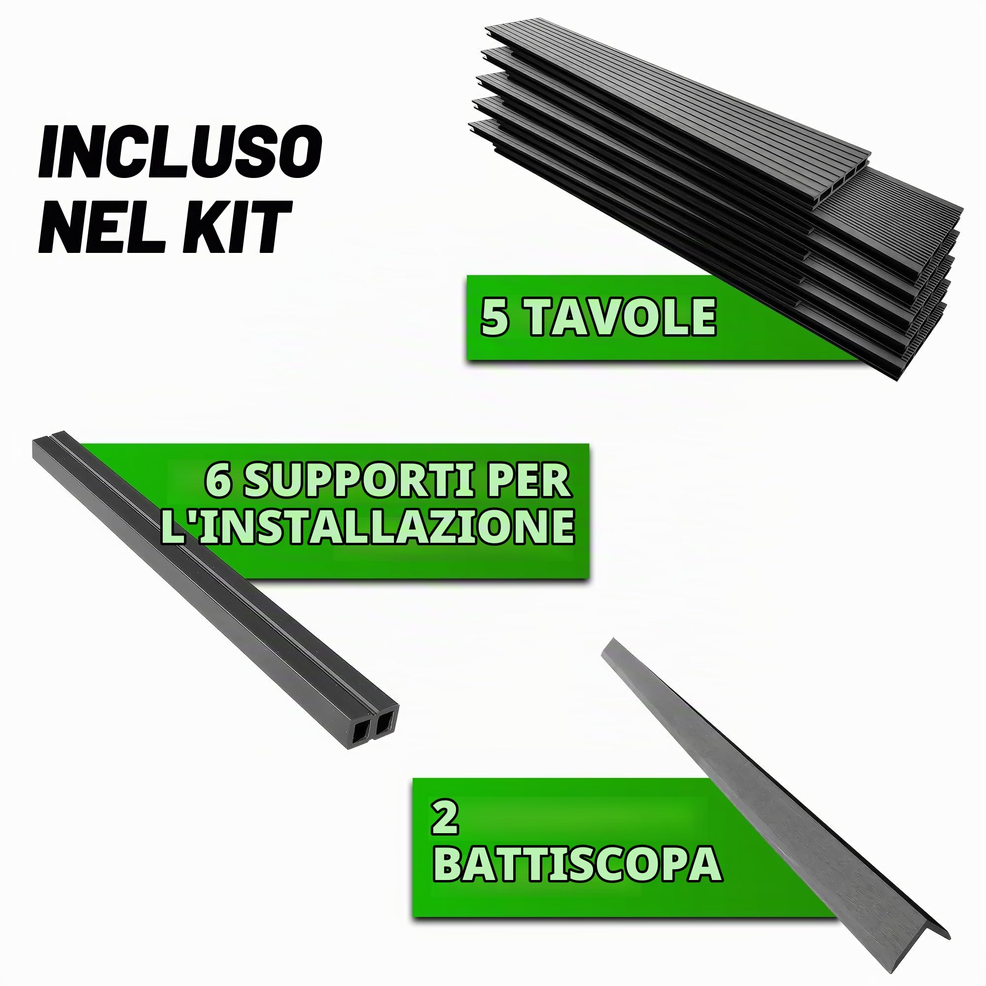 Frankystar Kaido - Set di 5 Doghe Pavimento da Esterno 150x75 cm per Giardino Patio Terrazza Pavimentazione in WPC Nero